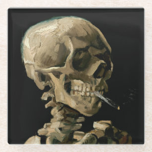 Vincent van Gogh - Skull met Burning Cigarette Glazen Onderzetter