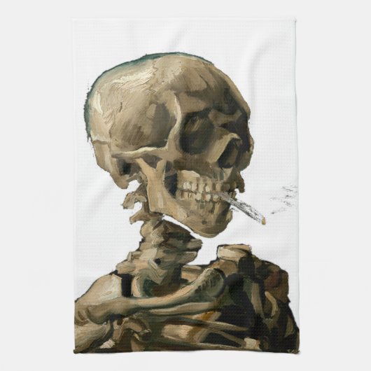 Vincent van Gogh - Skull met Burning Cigarette Theedoek (Verticaal)