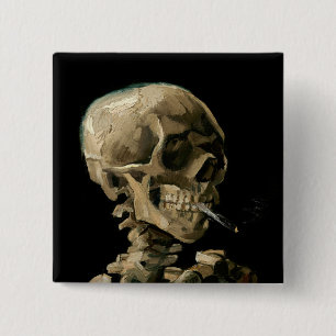 Vincent van Gogh - Skull met Burning Cigarette Vierkante Button 5,1 Cm