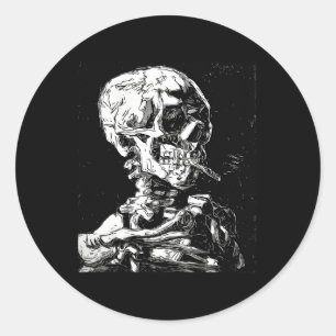 Vincent Van Gogh Skull met Sigarette Skeleton Hal Ronde Sticker