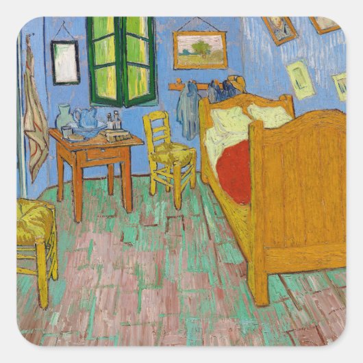 Vincent van Gogh slaapkamer. Impressionisme kamer  Vierkante Sticker (Voorkant)