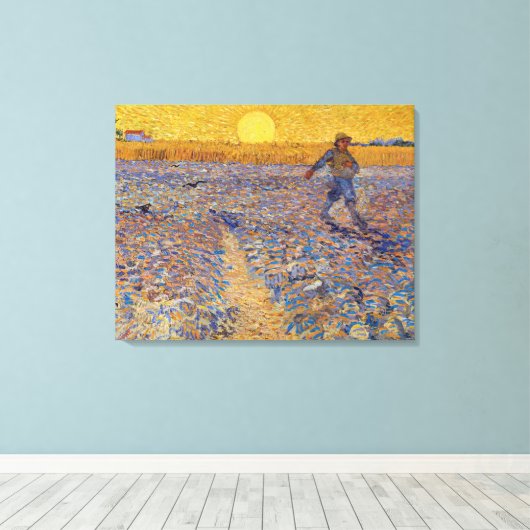 Vincent van Gogh - Sower met Setting Sun Canvas Afdruk (Insitu (Houten vloer))
