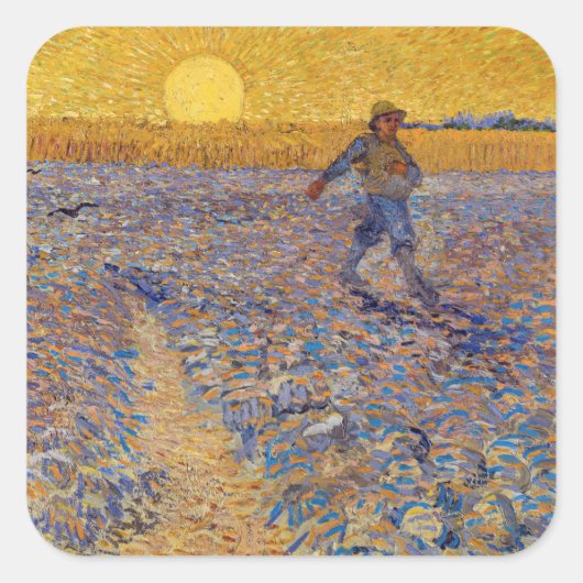 Vincent van Gogh - Sower met Setting Sun Vierkante Sticker (Voorkant)