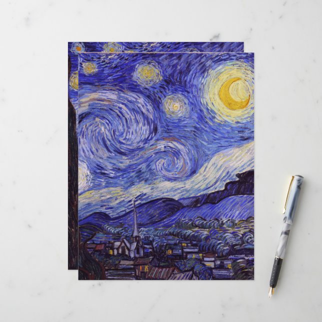 Vincent Van Gogh Starry Night Scrapbook Paper (Voorkant / Achterkant in situ)