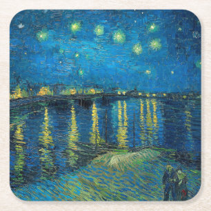 Vincent Van Gogh Sterrennacht aan de Rhône Vierkante Kartonnen Onderzetter