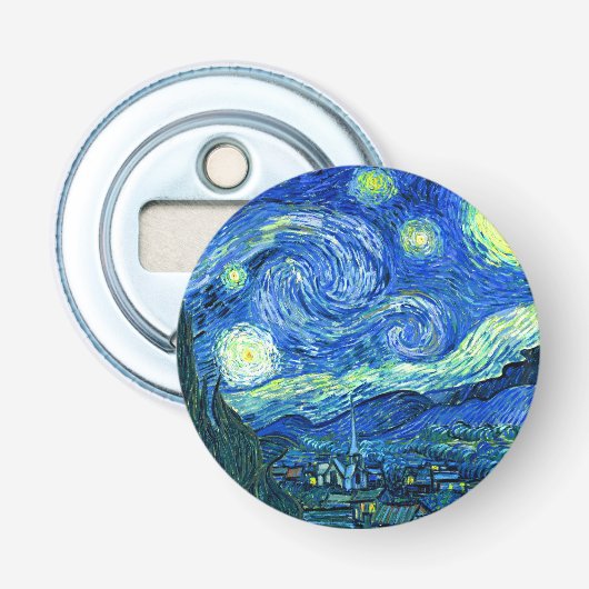vincent van gogh sterrennacht button flesopener (Voorkant)
