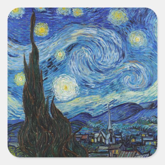 Vincent Van Gogh Sterrennacht Fine Art Vierkante Sticker (Voorkant)