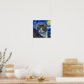 Vincent Van Gogh Sterrennacht Kat Portret Poster (Keuken)