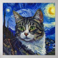 Vincent Van Gogh Sterrennacht Kat Portret Poster