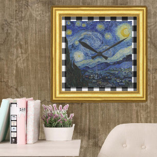 Vincent Van Gogh, Sterrennacht omlijst, gecheckt Vierkante Klok