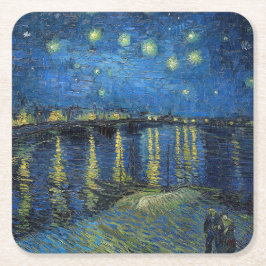 Vincent van Gogh - Sterrennacht over de Rijn Vierkante Kartonnen Onderzetter