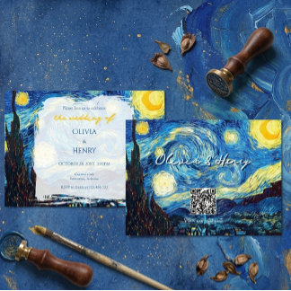 Vincent Van Gogh Sterrennacht QR Code Trouwkaart Kaart