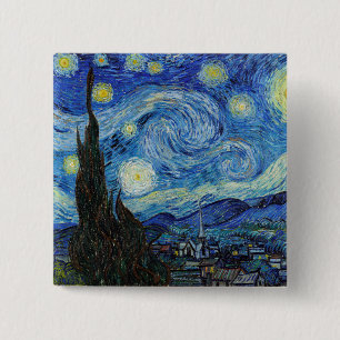 Vincent Van Gogh Sterrennacht Vintage Fijne Kunst Vierkante Button 5,1 Cm