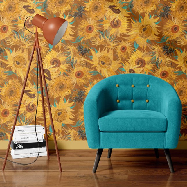 Vincent Van Gogh Sunflowers Rust Brown Yellow Behang (Creator heeft geüpload)