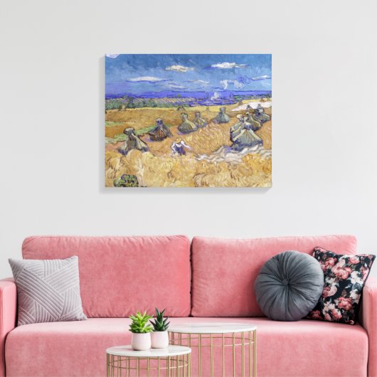 Vincent van Gogh - Tarwe Stacks met Reaper Canvas Afdruk (Insitu (Woonkamer))