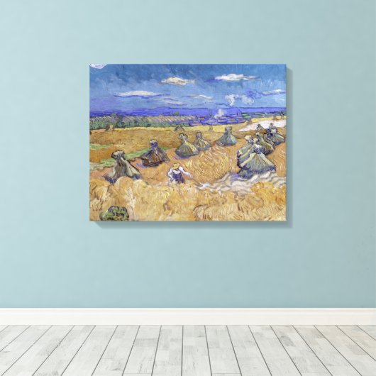Vincent van Gogh - Tarwe Stacks met Reaper Canvas Afdruk (Insitu (Houten vloer))