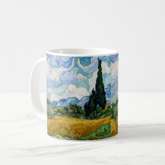 Vincent Van Gogh - Tarweveld met cipressen Koffiemok (Voorkant links)