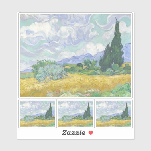 Vincent van Gogh, tarweveld met cipressen Sticker (Vel)