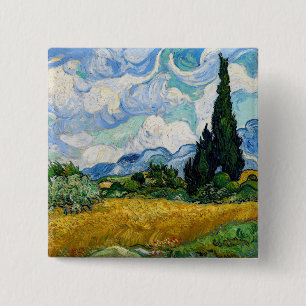 Vincent Van Gogh - Tarweveld met cipressen Vierkante Button 5,1 Cm
