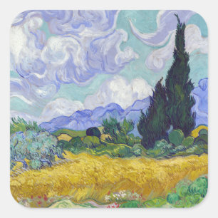 Vincent Van Gogh - Tarweveld met cipressen Vierkante Sticker
