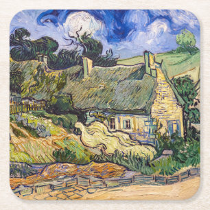 Vincent Van Gogh - Thatched Cottages in Cordeville Vierkante Kartonnen Onderzetter