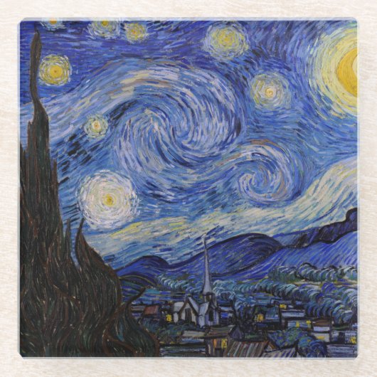 Vincent Van Gogh - The Starry night Glazen Onderzetter (Voorkant)