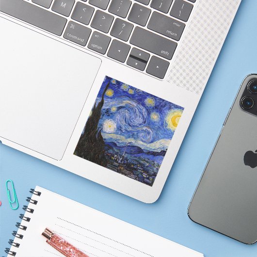 Vincent Van Gogh - The Starry night Sticker (Laptop met iPhone)