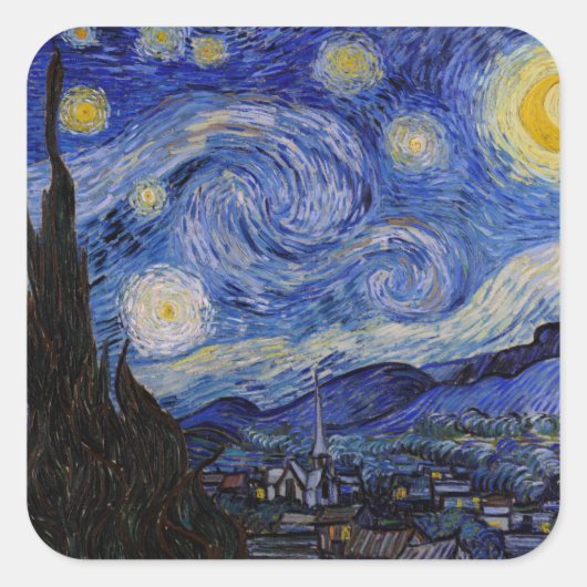 Vincent Van Gogh - The Starry night Vierkante Sticker (Voorkant)