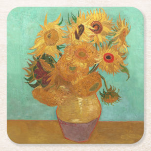 Vincent van Gogh twaalf zonnebloemen in een vaas Vierkante Kartonnen Onderzetter