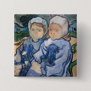 Vincent van Gogh - Twee kleine meisjes Vierkante Button 5,1 Cm