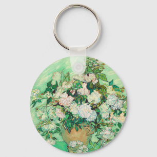 Vincent Van Gogh Vaas met Roze Rozen Fijne Kunst Sleutelhanger