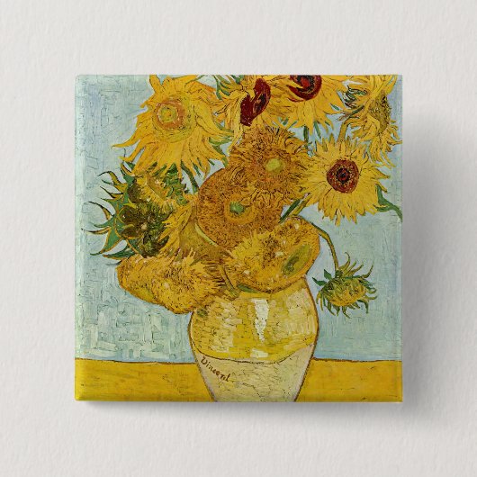 Vincent Van Gogh - Vaas met twaalf zonnebloemen Vierkante Button 5,1 Cm (Voorkant)