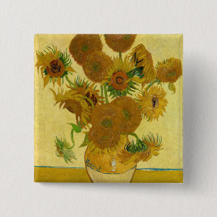 Vincent van Gogh - Vaas met vijftien zonnebloemen Vierkante Button 5,1 Cm