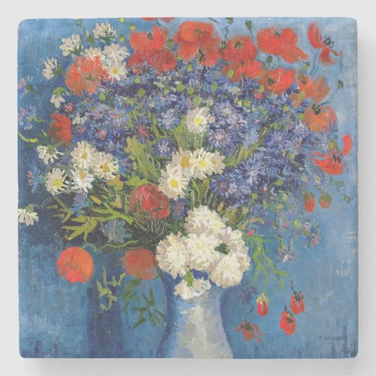 Vincent van Gogh - Vase met Cornbloemen en papaver Stenen Onderzetter (Voorkant)