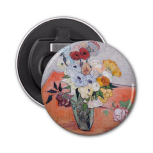Vincent van Gogh - Vase met Rozen en Anemones Button Flesopener