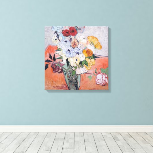 Vincent van Gogh - Vase met Rozen en Anemones Canvas Afdruk (Insitu (Houten vloer))