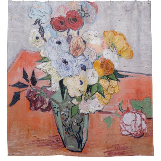 Vincent van Gogh - Vase met Rozen en Anemones Douchegordijn (Voorkant)