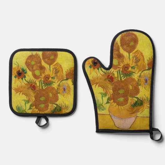 Vincent van Gogh - Vase met vijftien zonnebloemen Ovenwant & Pannenlap Set (Voorkant)