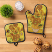 Vincent van Gogh - Vase met vijftien zonnebloemen Ovenwant & Pannenlap Set (Top down)