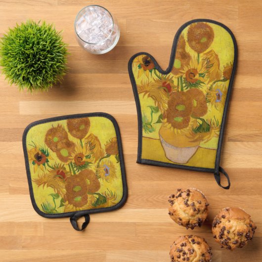 Vincent van Gogh - Vase met vijftien zonnebloemen Ovenwant & Pannenlap Set (Top down)
