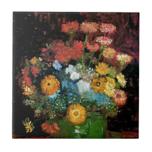 Vincent Van Gogh - Vase met Zinnias Fine Art Tegeltje