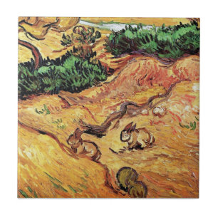 Vincent Van Gogh - Veld met Twee Konijnen Kunstwer Tegeltje