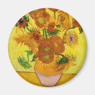 Vincent van Gogh, vijftien zonnebloemen in een vaa Magneet