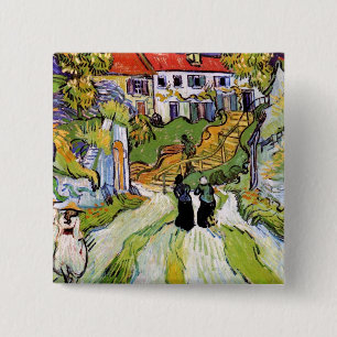 Vincent Van Gogh - Village Street and Steps Vierkante Button 5,1 Cm