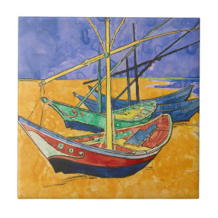 Vincent van Gogh - Vissersboten op het strand Tegeltje