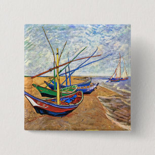 Vincent Van Gogh - Vissersboten Op Het Strand Vierkante Button 5,1 Cm