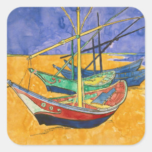 Vincent van Gogh - Vissersboten op het strand Vierkante Sticker
