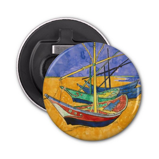 Vincent van Gogh - Vist Boats op het strand Button Flesopener (Voorkant)