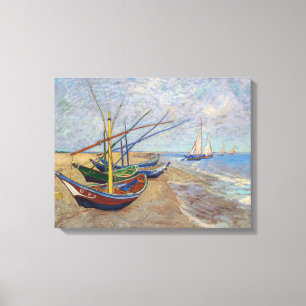 Vincent van Gogh - Vist Boats op het strand Canvas Afdruk