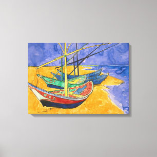 Vincent van Gogh - Vist Boats op het strand Canvas Afdruk